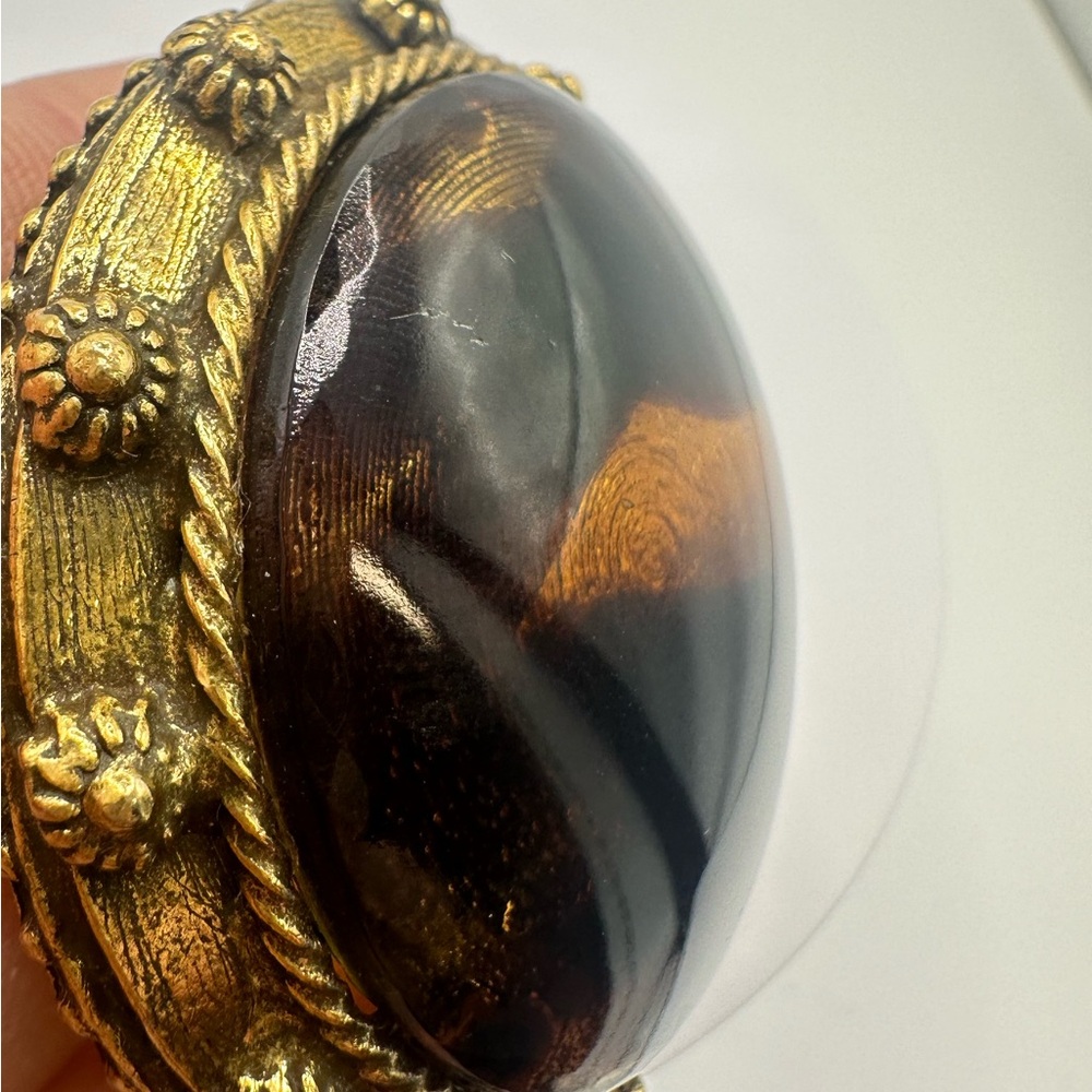 Original by Robert Gold tone massive Amber brown glass cabochon brooch pendant - Picture 6 of 9